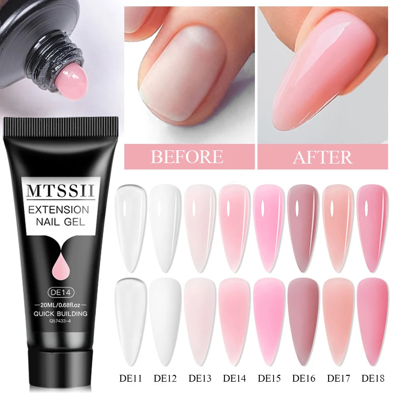 24-teiliges Set 20ml Poly Nail Extension Gel Kit Mini-UV-Lampe Versiegelung mit Basislack Überlack Professionelles Poly-UV-Nagelgel-Kit Starter-Kit