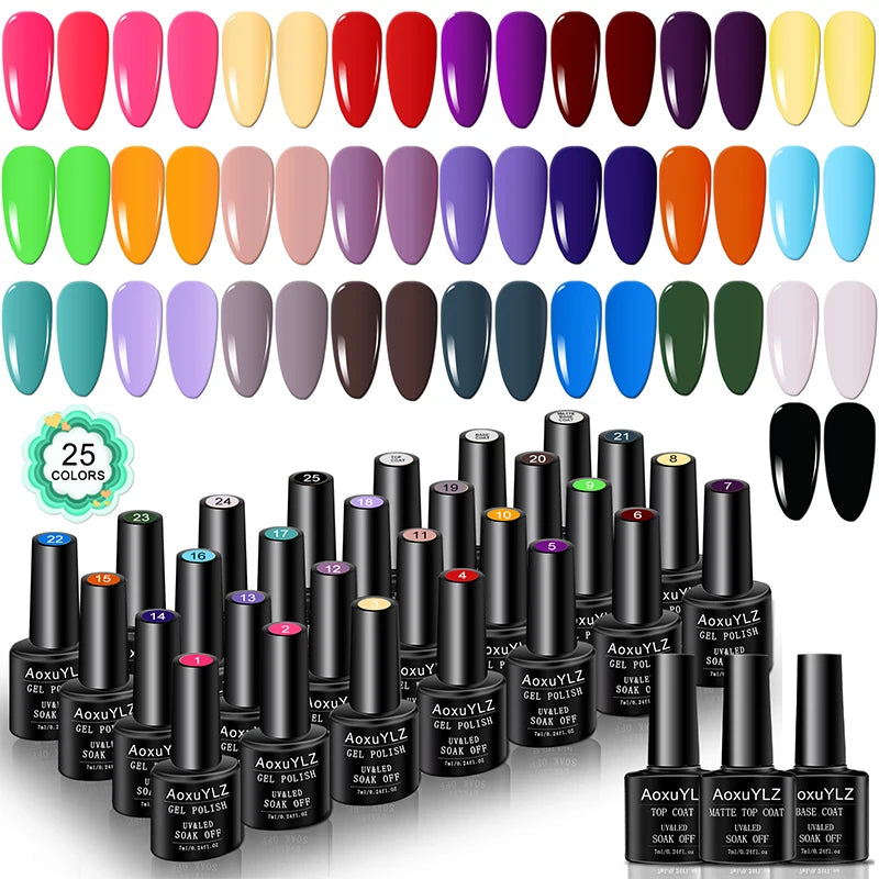 28tlg./Set Gel-Nagellack-Set Glasflasche Soak Off UV-Gel-Lack Rot Rosa Bunter Gel-Nagellack Matt Top Base Coat Nagelgel-Kit