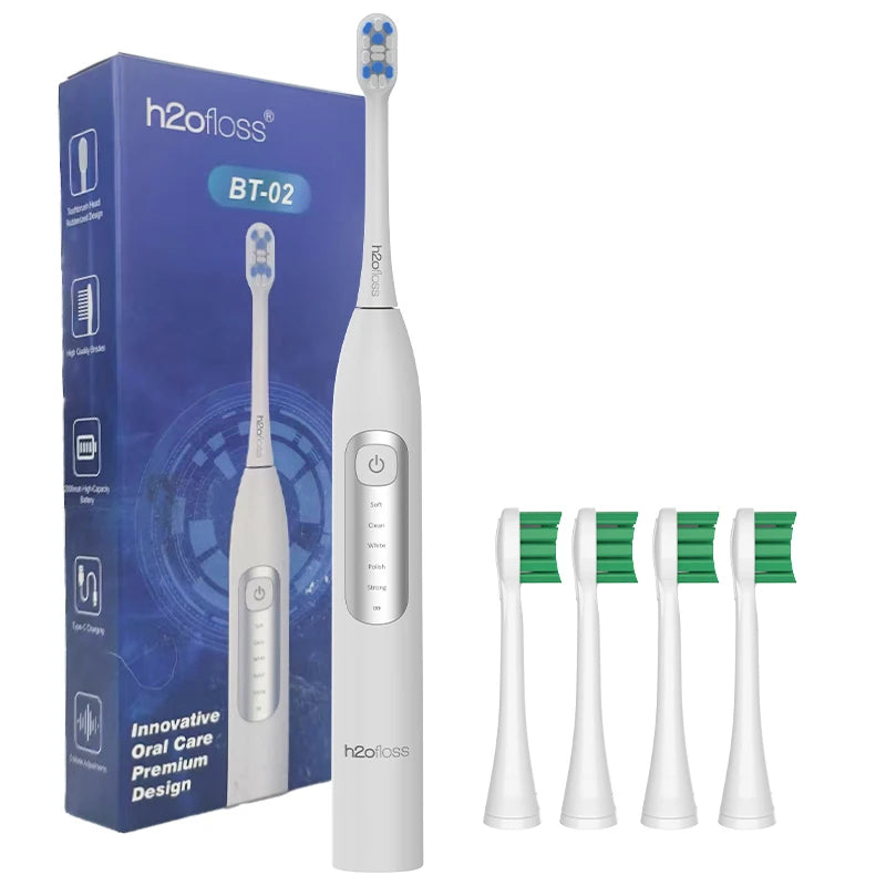 H2ofloss Sonic Elektrische Zahnbürste 38000VPM 5 Modi IPX7 Wasserdicht 60 Tage Akku Smart Timer Wiederaufladbar Aufhellend Mundpflege