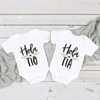 Hola Tio Tia Schwangerschaftsankündigung Baby Body Strampler Säuglingskleidung Freizeit-Overalls Schwangerschaftsgeschenk für neue Tante Onkel