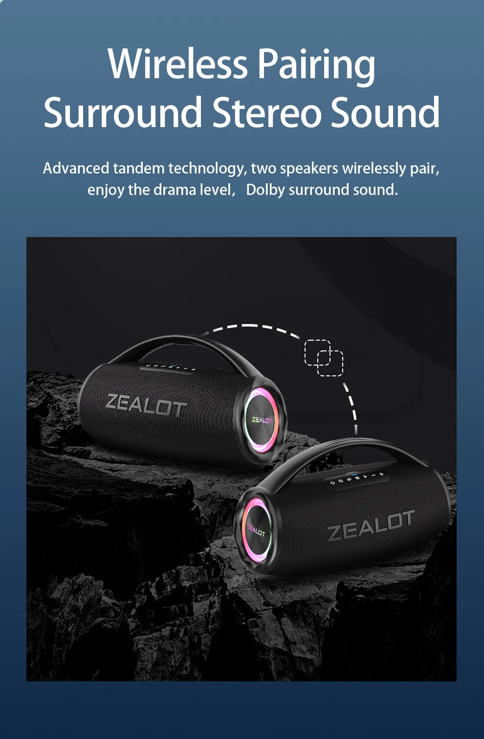 ZEALOT-S97 80W Tragbarer Bluetooth-Outdoor-Lautsprecher, HiFi-Sound, Subwoofer, Dual Pairing, Schnellladefunktion, 16000mAh Akku