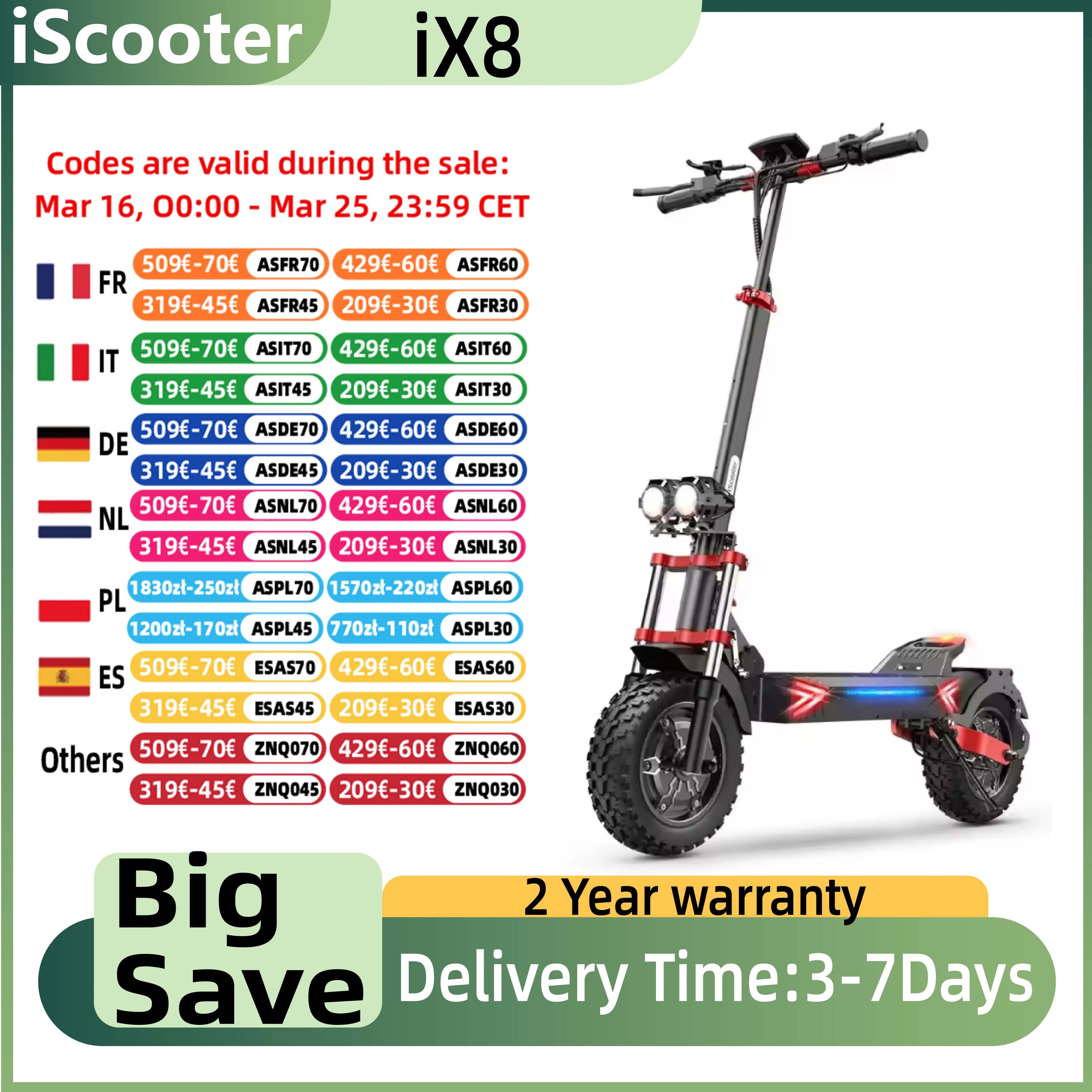 iScooter iX8 Erwachsenen Elektroroller 2400W Motor 48V20Ah Akku 12 Zoll Offroad-Luftreifen Faltbarer E-Scooter Hauptbild