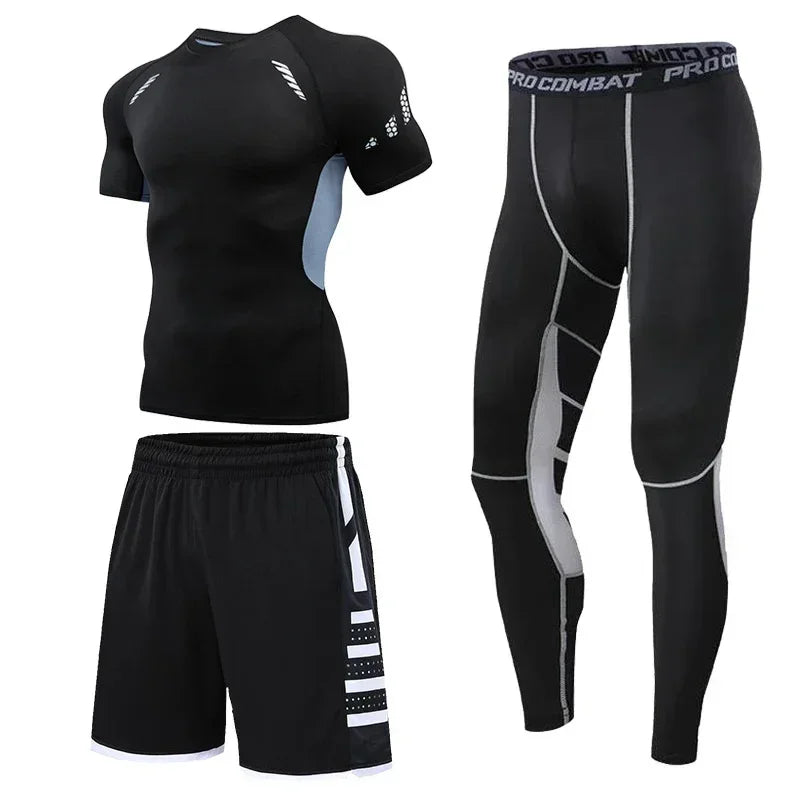 Herren Lauf-Trainingsanzug Fitness Sportbekleidungs-Set Kompressions-Leggings Sportkleidung Gym Enganliegende Jogginghose Rash Guard Lycra