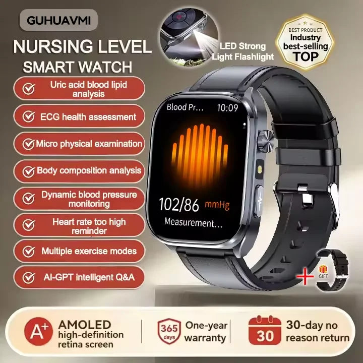 Neue Gesundheitsuhr Harnsäure Blutdruck Blutsauerstoff Körperanalyse Körperfett Smartwatch EKG+PPG Bluetooth Anruf Uhr Frauen Männer