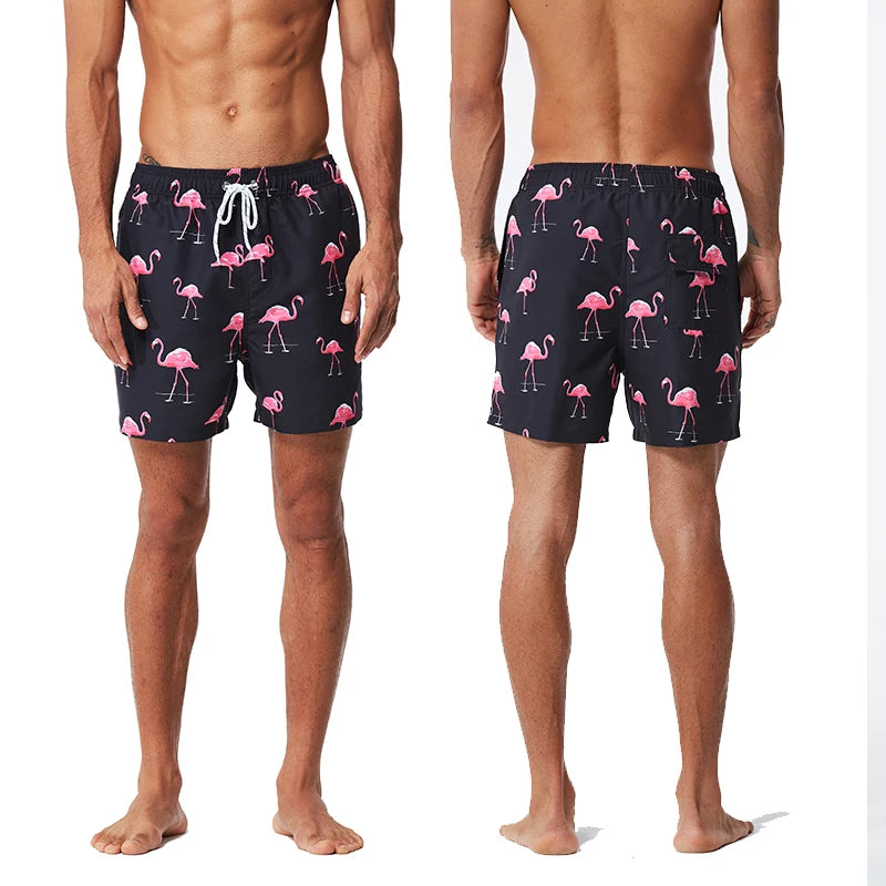 DATIFER Sommer Neue Mode Polyester Herren Shorts Strand Schnell Trocknend Bedruckte Badeshorts Übergröße Mesh-Futter Surf-Fitnessshorts Herren