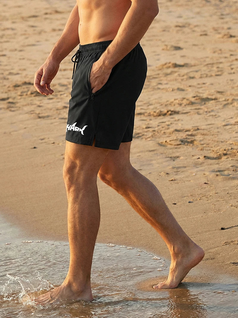 Hai-Grafik Herren Badeshorts Sommer Lässige Strandshorts mit Netzfutter Reißverschlusstaschen Schnell trocknende Badehose