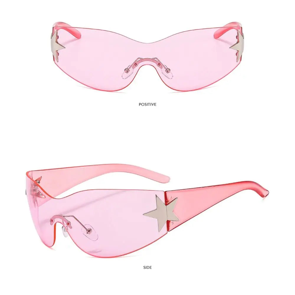 Neue Y2K Randlose Punk-Sonnenbrille Goggle Damen Herren Luxusmarke Wrap Around Sonnenbrille Fünf Sterne Eyewear Sport One Piece Shades