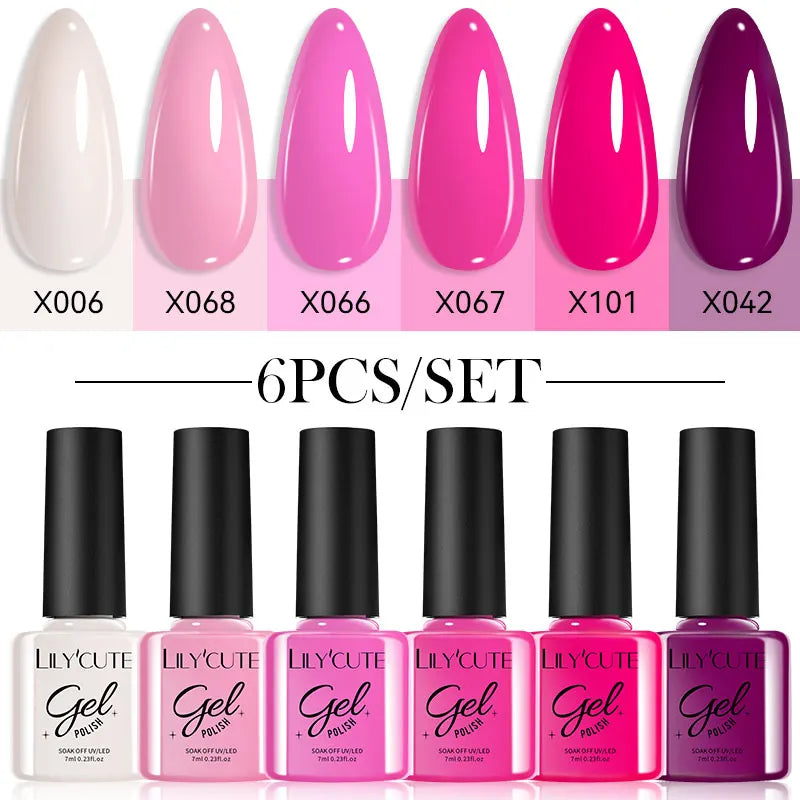LILYCUTE 6PCS Gel-Nagellack-Set Sommer Neon Nagellack-Gel-Kits für DIY Nagel Semi-Permanenter UV-Lampe Gellack Nagellack-Set