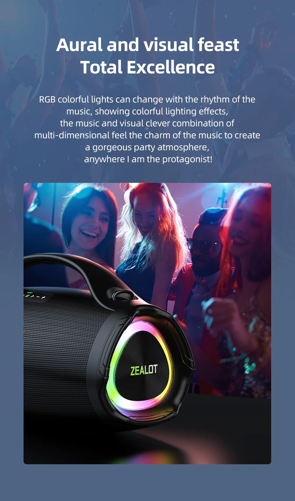 ZEALOT S98 160W Tragbarer Bluetooth-Lautsprecher mit hoher Leistung, kabelloser TWS-Subwoofer, wasserdichter mobiler HIFI-Qualität