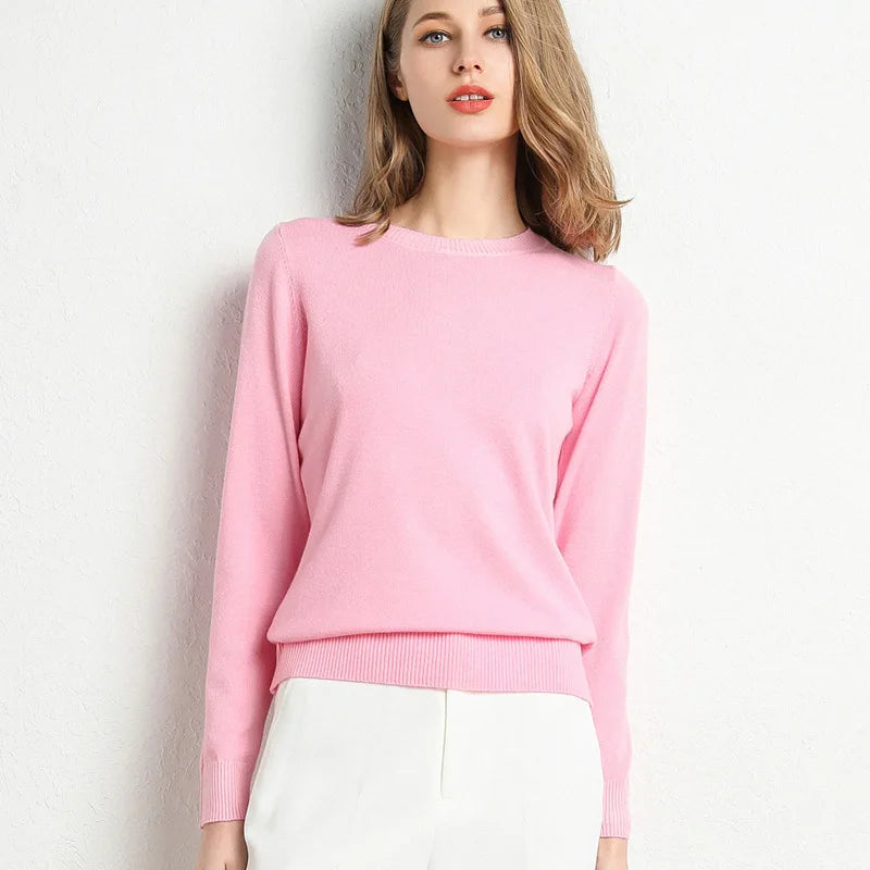 Damen Slim O-Neck Pullover Kaschmir-Wollmischung Pullover Herbst Und Winter Langarm Strick Unterhemd Große Größe 2024