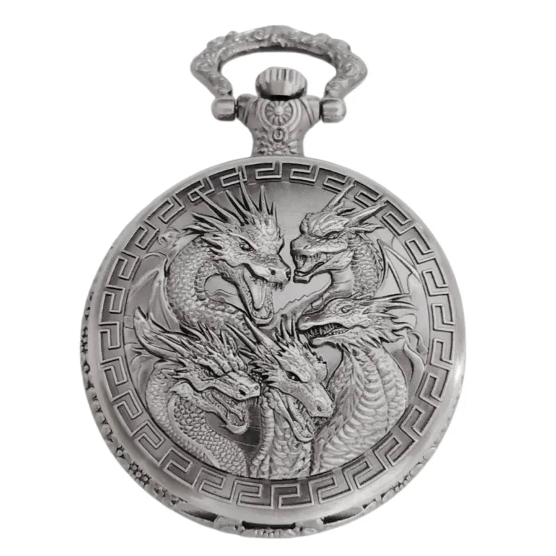 Vintage steampunk handsome dragon group carved quartz pocket watch necklace pendant clock chain men's and women's gifts Hauptbild