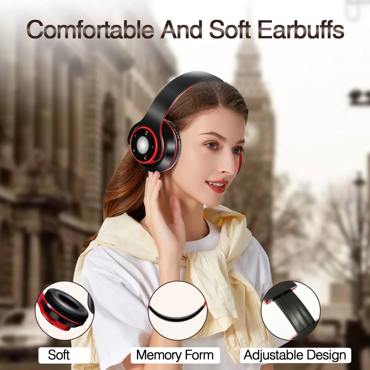 Bunter Stereo-Audio-MP3-Bluetooth-Kopfhörer, kabellos, mit SD-Kartenunterstützung und Mikrofon, 20 Stunden Wiedergabe