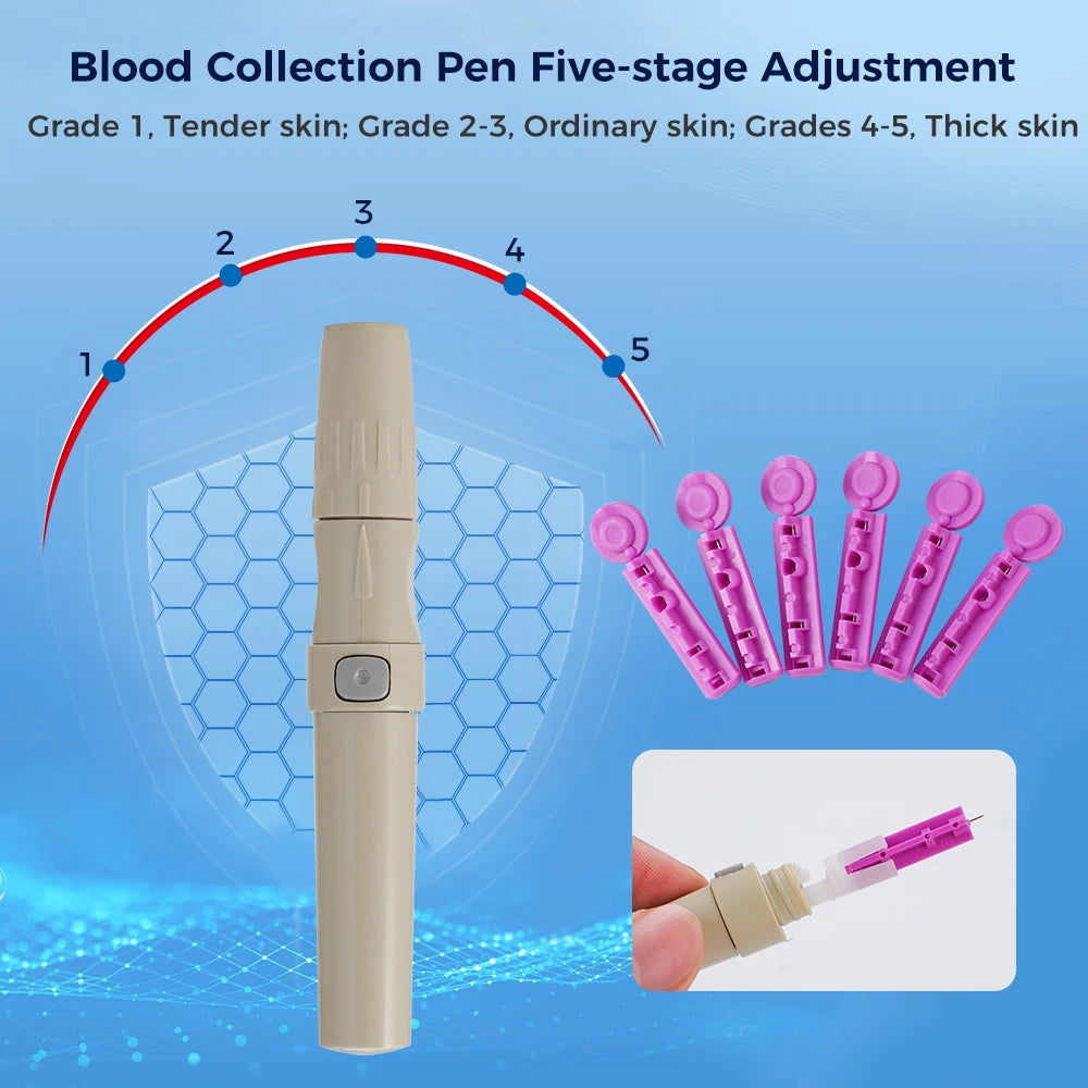 Medizinischer Blutzuckermesser 50 Blutzuckerteststreifen Lanzetten Blutzuckermessgerät Kit Zuckermonitor Glucometro für Diabetes mmol/L oder mg/dL