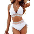 Sexy tiefer V-Ausschnitt Bikini Set Damen 2026 Sommer Strand mit Brustpolster Bademode High Waist Kordelzug Triangel Bikini