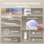 Patbrela 40-Zoll elektrischer Turmventilator, 4 Geschwindigkeiten, 51° Oszillation, Fernbedienung, 12H Timer, 45W mit Touch-Steuerung