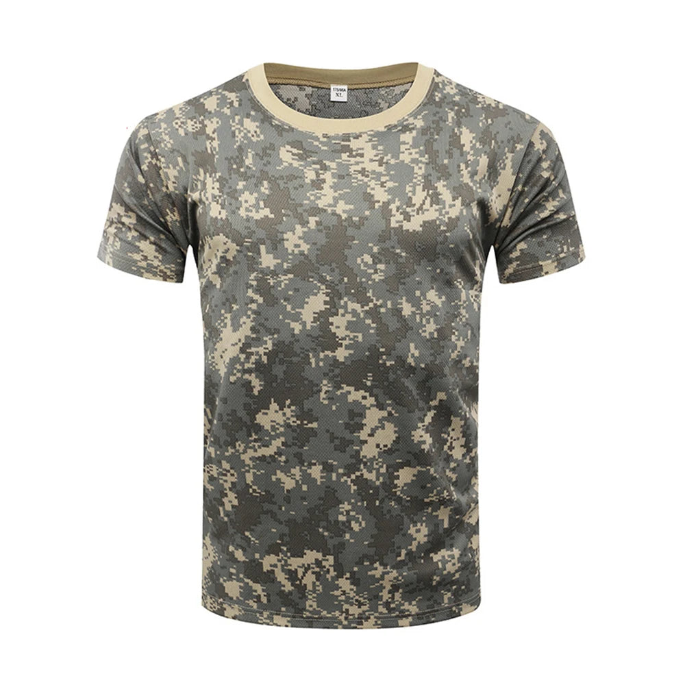 Outdoor Sports Men T-Shirts 3D Camouflage Quick Dry O Neck Short Sleeve Tops Shirt Camo Hiking Hunting T Shirt