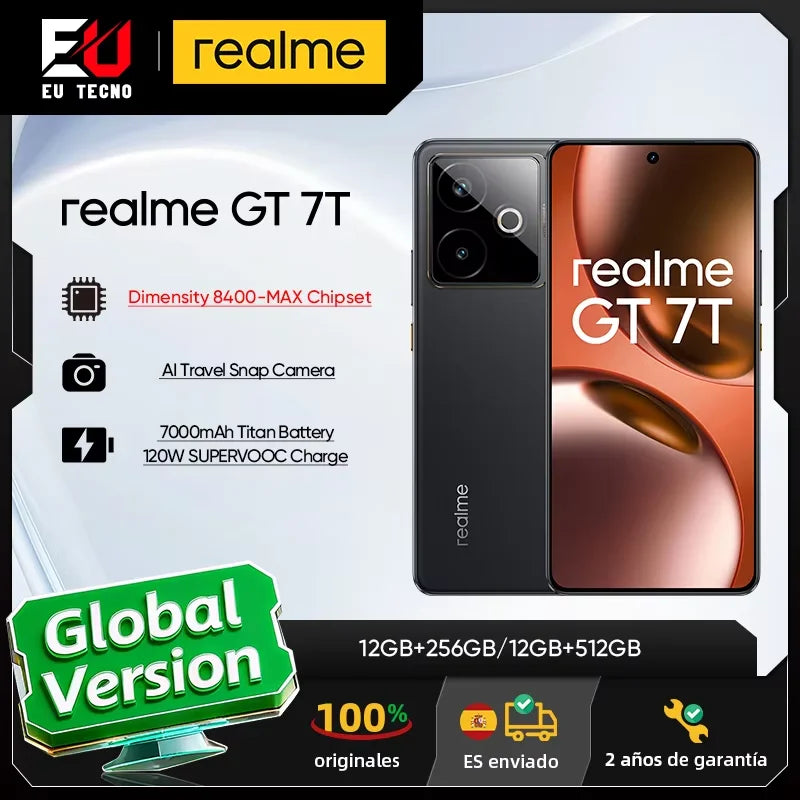 EU Version realme GT 7T 5G Smartphone Dimensity 8400-MAX 6.8inches 120Hz Display 7000mAh 120W SUPERVOOC Charge Camera  50MP