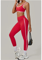 2PCS Damen Yoga-Set Hohe Taille Peach Hip Herausnehmbare Polsterung Sport-BH Hose Fitnessanzug Laufen Workout Gym Leggings Yoga-Set