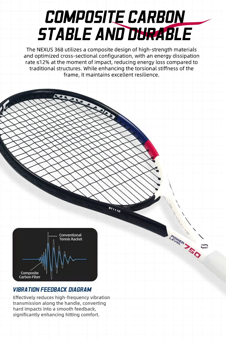 NEXUS Carbon Tennisschläger, Speed Aesthetic Design, breiter stabiler Dreiecksrahmen, geringer Windwiderstand und hohe Kontrolle