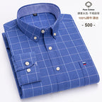 100 % Baumwolle Oxford Herrenhemden Langarm Kariert Weich Regular Fit Festliches Hemd Tasche Sozial Bluse Herrenkleidung S-7XL