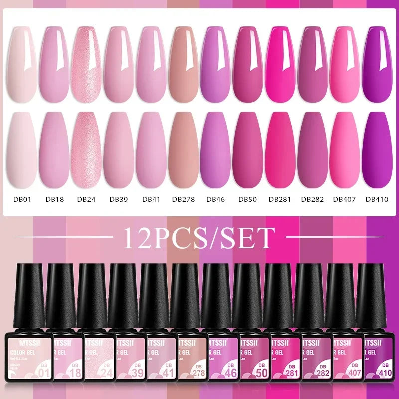 MTSSII 12tlg. Gellack-Set Nude Rosa Rot Glitzer Semi Permanent Soak Off UV Gel Nagellack Maniküre Kit Nagelzubehör DIY