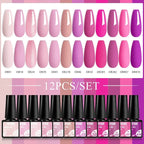 MTSSII 12tlg. Gellack-Set Nude Rosa Rot Glitzer Semi Permanent Soak Off UV Gel Nagellack Maniküre Kit Nagelzubehör DIY