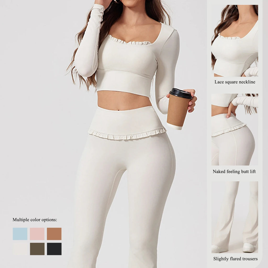 Neues Sommer 2-teiliges Damen-Fitnessstudio Yoga Damen-Outfit Outdoor Sport Schnelltrocknendes Langarmshirt-Set Damen Zweiteiler Sportbekleidung