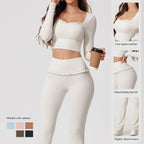 Neues Sommer 2-teiliges Damen-Fitnessstudio Yoga Damen-Outfit Outdoor Sport Schnelltrocknendes Langarmshirt-Set Damen Zweiteiler Sportbekleidung