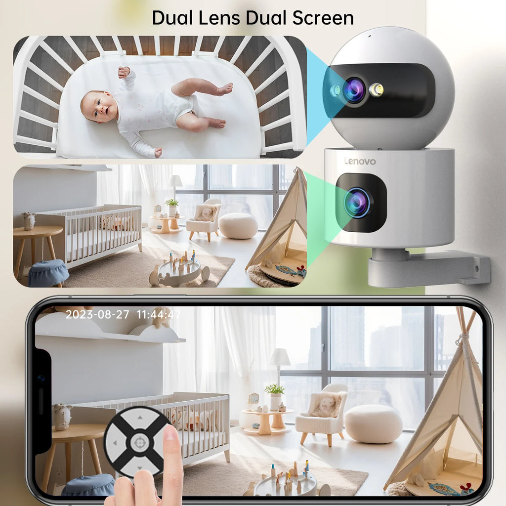 Lenovo Dual-Lens HD IP Überwachungskamera 8MP WLAN-Kamera für den Innenbereich Automatische Verfolgung Farb-Nachtsicht-CCTV Audio-Video-Überwachungskamera