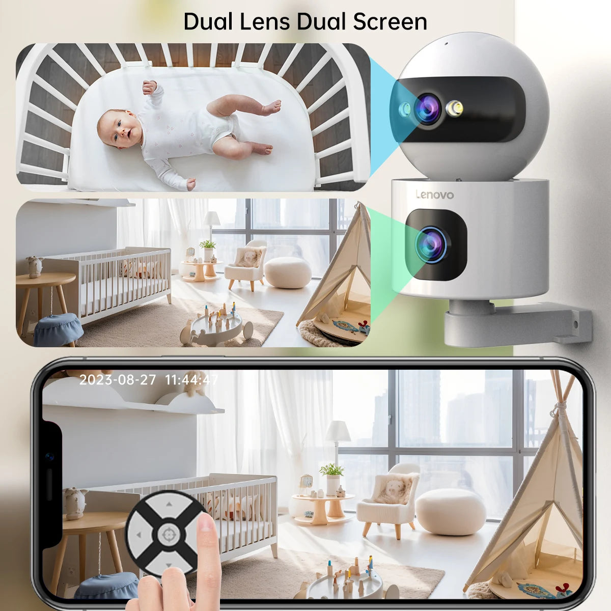 Lenovo Dual-Lens HD IP Überwachungskamera 8MP WLAN-Kamera für den Innenbereich Automatische Verfolgung Farb-Nachtsicht-CCTV Audio-Video-Überwachungskamera