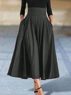 Neu eingetroffen: Kleider, einfarbige A-Linien-Röcke für Damen, Bekleidung, langer Rock mit hoher elastischer Taille für Damen mit Schleife, elegante Damenröcke