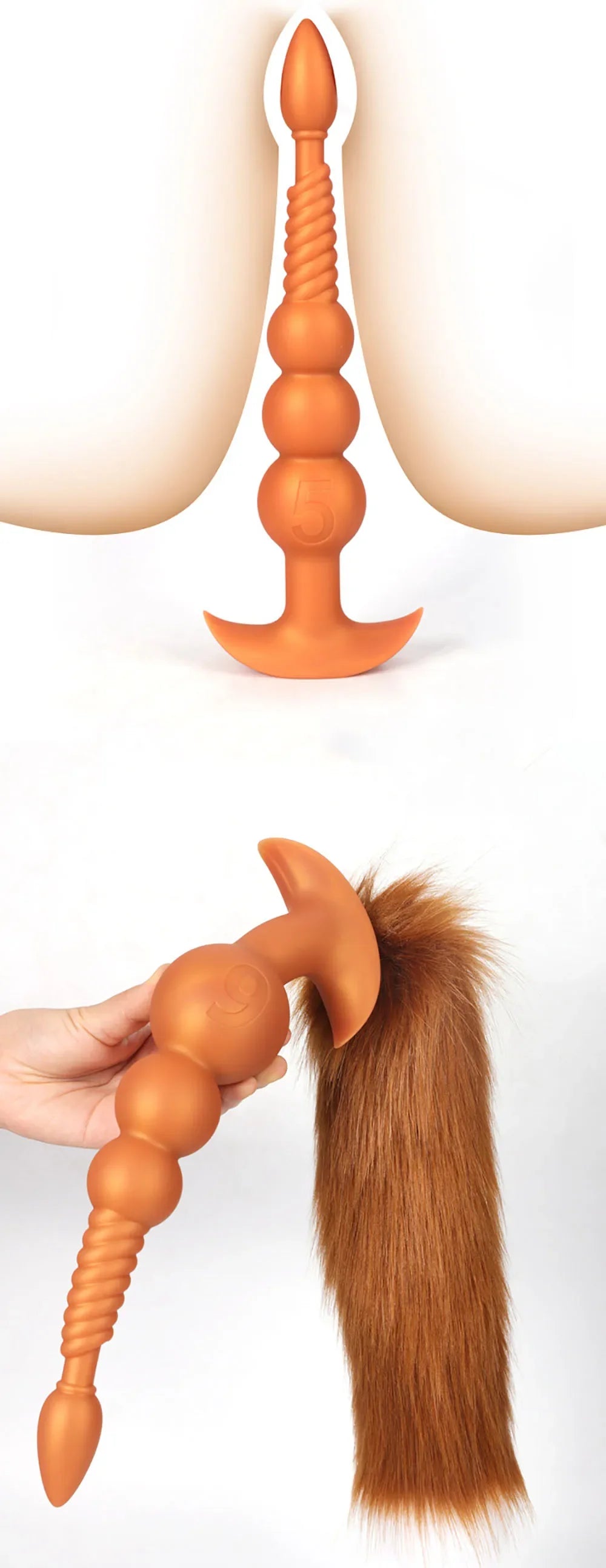 3-10cm Großer Analsex Plug mit Schwanz Sexspielzeug für Erwachsene Spiele Paare DIY Cosplay Großer Butt Plug Silikon Weich Lang Anal Beads Frauen