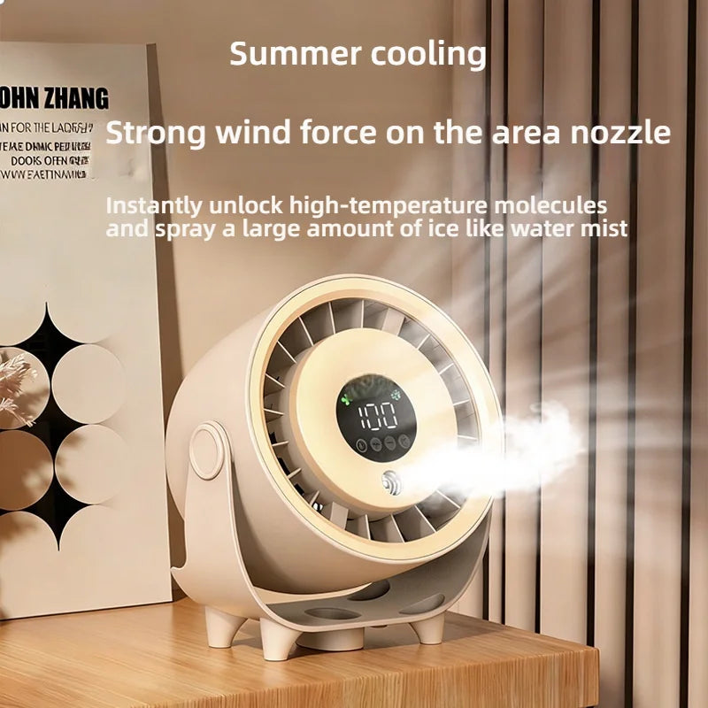 Neuer Sprühnebelventilator, befeuchtend, schnelle Kühlung, Aufhängeloch, geräuscharm, digitale Anzeige, Tastensteuerung der Geschwindigkeit, fein absorbierbar