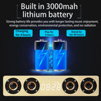Domars Wireless Bluetooth 5.0 Speakers Wooden Alarm Clock Display Sound System Player with AUX TF FM Radio Subwoofer Box