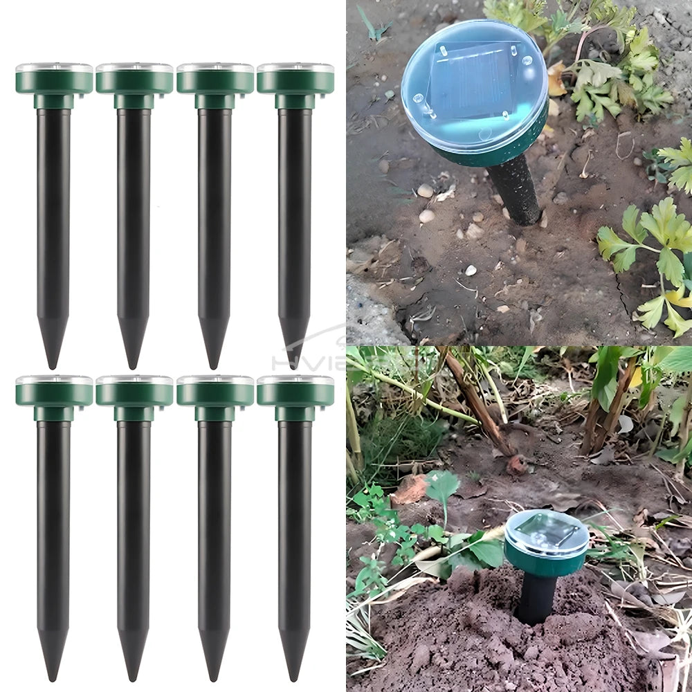 4/8X Solar-Vertreiber Solarbetrieben Ultraschall Sonic Maus Maulwurf Schädlings Nagetier Abwehr Vibrationswelle Garten Rasen Bauernhof Feld Außenbereich
