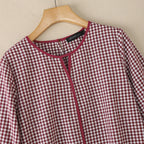 ZANZEA Damen Sommer Plaid Patchwork Bluse 3/4 Glockenärmel Cut Out Tops Lässiges lockeres Hemd Retro Chemise Damen Arbeitsblusen
