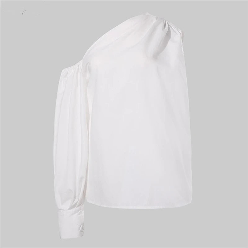 Sexy schulterfreie Damenhemden Sommer Laternenärmel Bluse Casual Loose Solid Tops Lady Elegante Blusen Femme Streetwear Hemd
