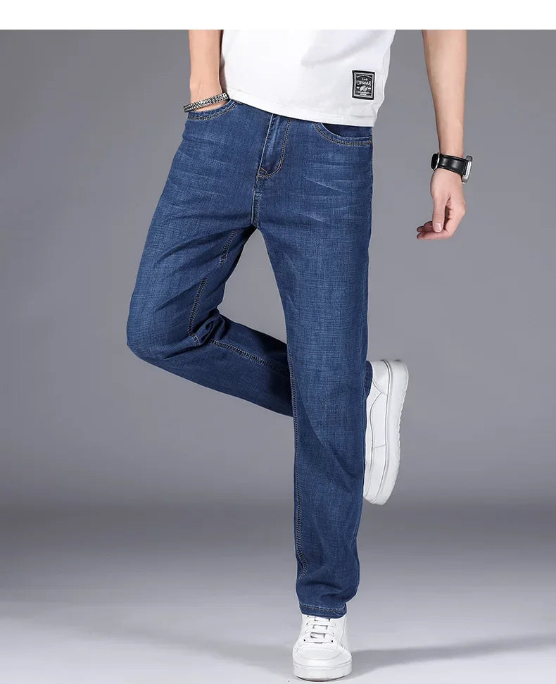 Herrenhose Büro Business Jeans Herren Klassische Blau Schwarz Baumwolle Stretch Straight Denim Hose Herren Marken Hosen