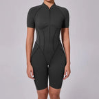 Damen-Trainingsanzug Fitness-Workout Sportkleidung Outfit Reißverschluss-Jumpsuit Yoga Fitness Overall Set Offene Rücken Bodysuits Anzug für Damen