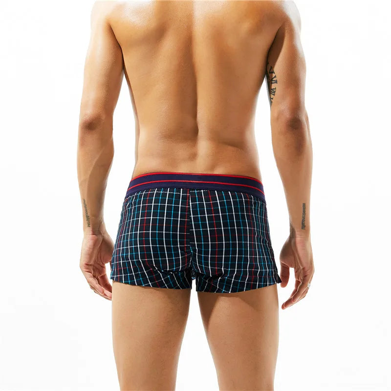 SEOBEAN Klassische Herren Boxershorts kariert 100% Baumwolle Unterwäsche Boxershorts U-konvexer Beutel Pfeil Panties Shorts Herren Schlafunterteile