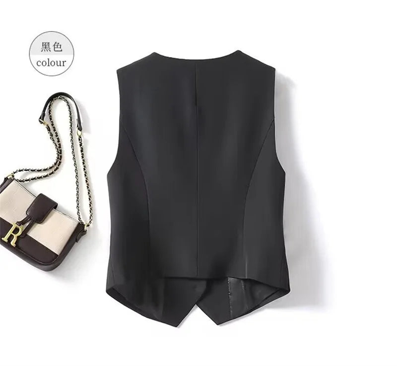 Frühling Sommer Koreanische Mode Weste 2025 Neue Damen Kurze Mode V-Ausschnitt Ärmellose Freizeit Blazer Weste Mäntel Weibliche Oberteile