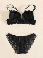 1 Set Elegantes Dessous-Set aus Spitze mit Stickerei und atmungsaktivem Stoff: Push-Up-BH, transparenter Schlüpfer mit tiefem Bund – das ultimative Valentinstagsgeschenk