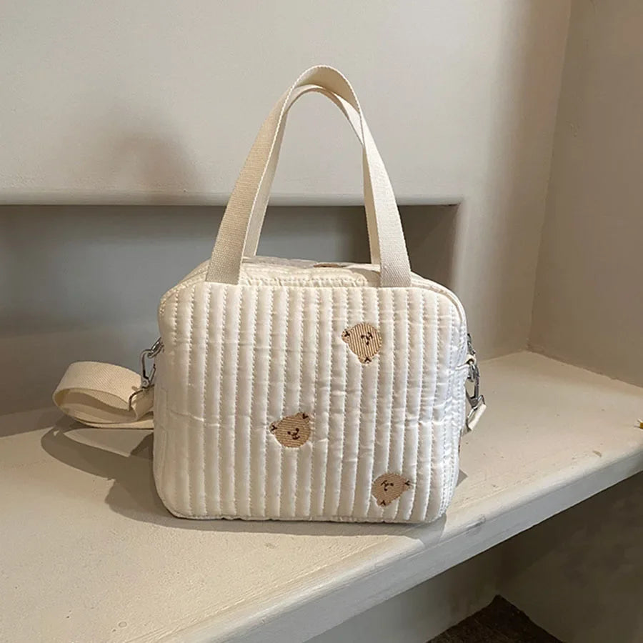 Niedliche Bären Wickeltasche Baumwolle Reißverschluss Windeltasche Damen Handtasche Windel-Caddy Organizer Baby Umstands-Reisetasche