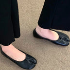 Mode Weiches Leder geteilter Zeh Damen Tabi Ballettschuhe Frühling Herbst Bequeme Spaziergänger Faulenzer Slipper Lässige Mädchen Tanzschuhe