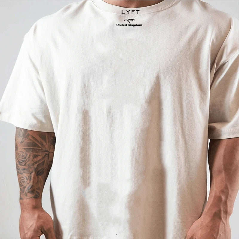 LYFT 100% Cotton Men's Gym T-Shirt Loose Fit Short Sleeve Sport Fitness Running Workout Training Shirt in Sizes M to XXXL