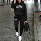 Herbst Winter Damen Sets 2-teilige Hoodies Hosen Anzug Sport Outfits 2025 MILANO Buchstaben-Print Ästhetische Kleidung Damen Trainingsanzug