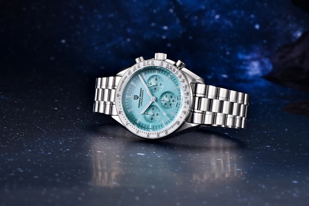 Neue PAGANI DESIGN Moon Men Uhr Retro-Luxus-Quarzuhren für Herren Edelstahl Sport wasserdicht Chronograph Herren+Mit BOX