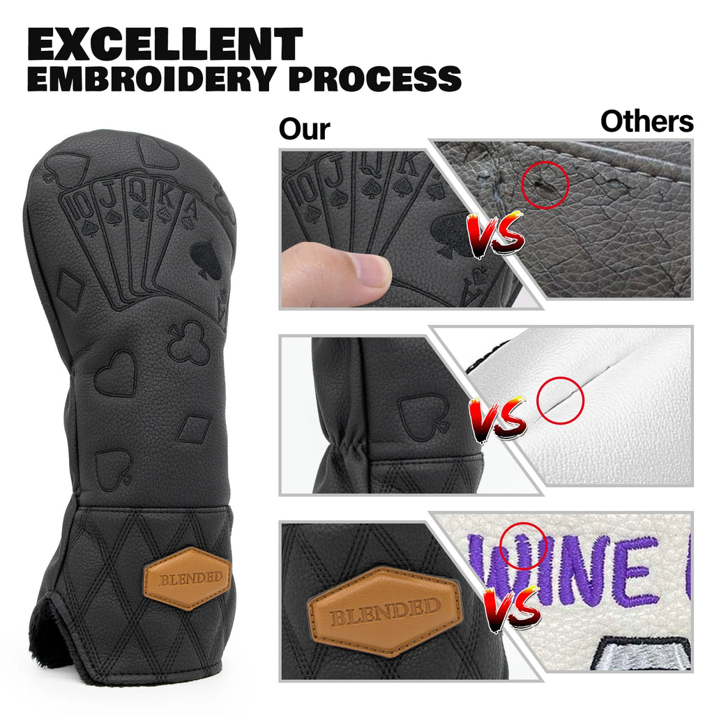 Black Lucky Poker Design Hochwertige Headcovers Bestickung Golfschläger Driver Head Fairwayholz Hybrid Headcovers 3 Holz Headc