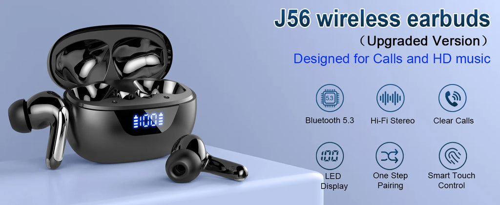 Kabellose Kopfhörer, Bluetooth 5.3 Stereo-Ohrhörer In-Ear mit 4 ENC Mikrofon für klare Anrufe, Geräuschunterdrückende Ohrstöpsel, 48 Stunden Akkulaufzeit.