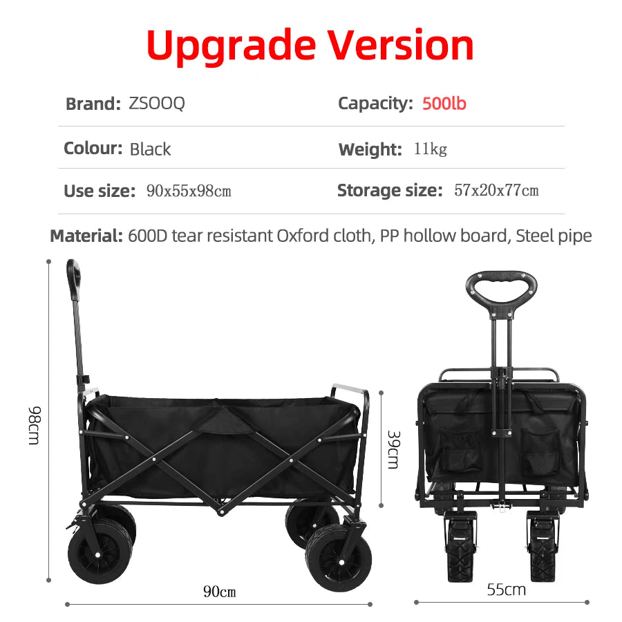 Bollerwagen mit großer Tragfähigkeit, faltbarer Bollerwagen für Garten und Strand, Campingausrüstung mit Getränkehaltern